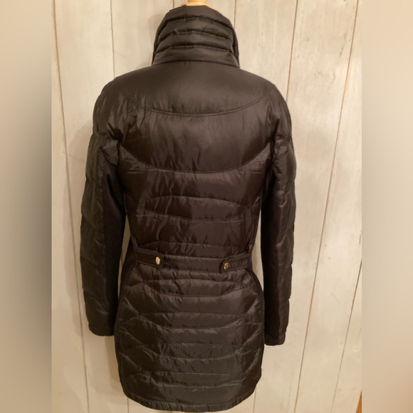 Michael Kors MK Women's Puffer Jacket Coat Black Gold Logo Zipper Pulls Long S-M - Picture 4 of 8